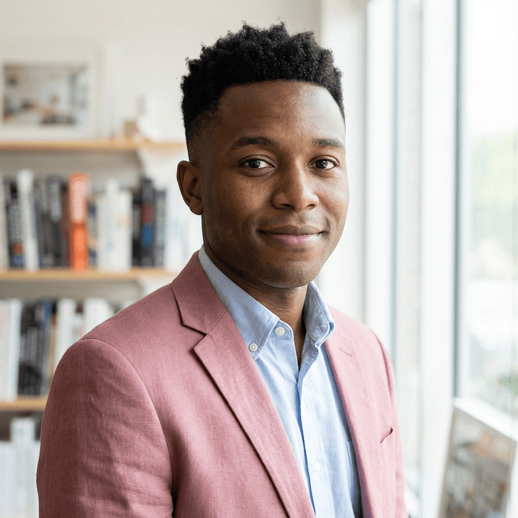 James Whitfield in a button-down shirt in his office